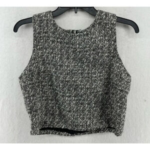Forever 21 Cropped Top Women's M Black White Tweed Round Neck Wide Strap Zipper